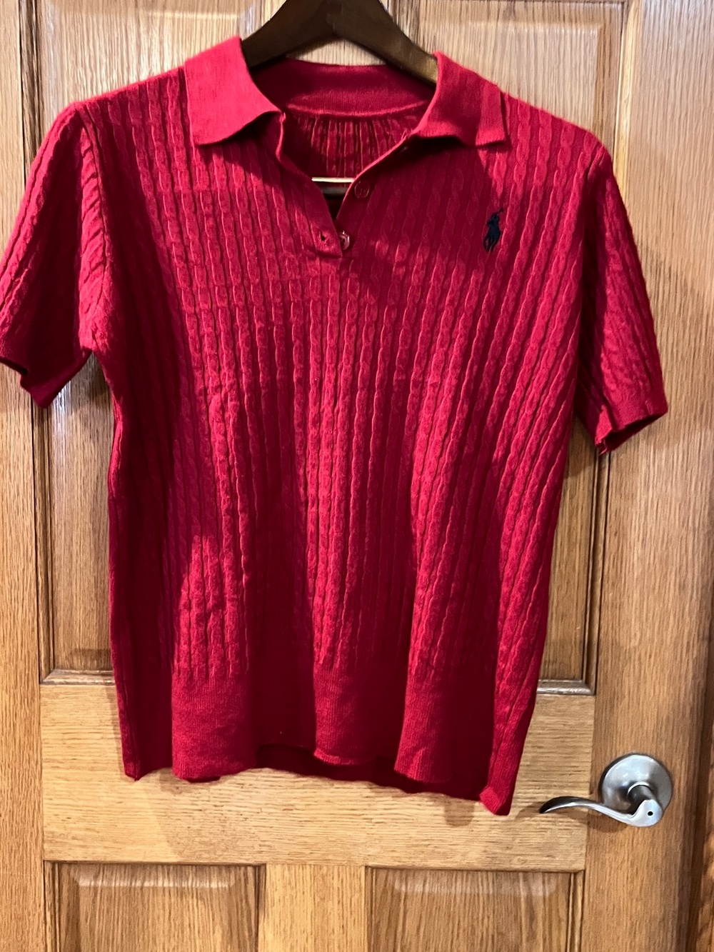 Ralph Lauren Red Cable-Knit Polo Blouse